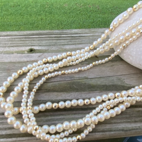 Faux Pearl 4 strand necklace with gold accent beads 24 inches - Picture 5 of 9